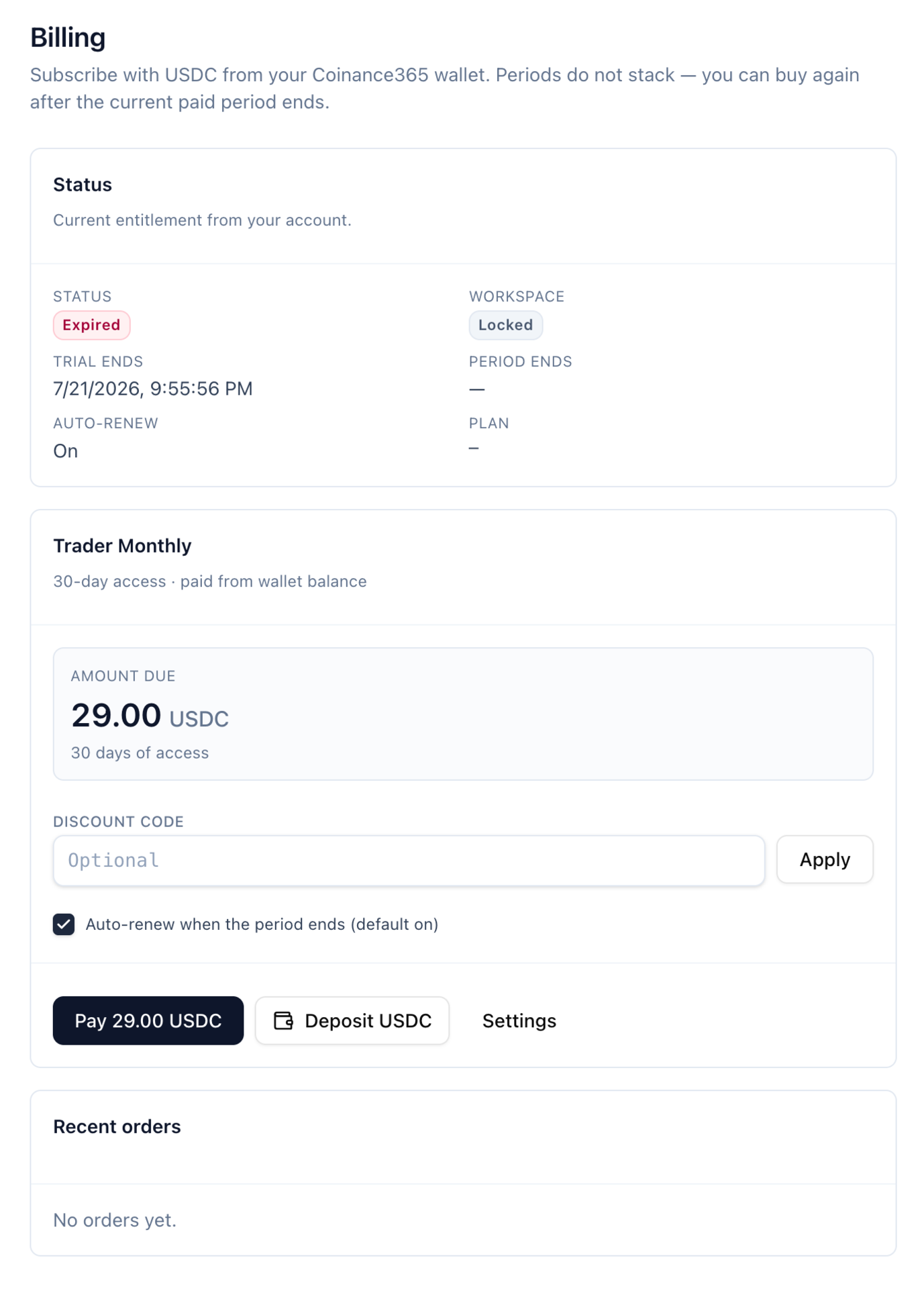 Coinance365 账单页面