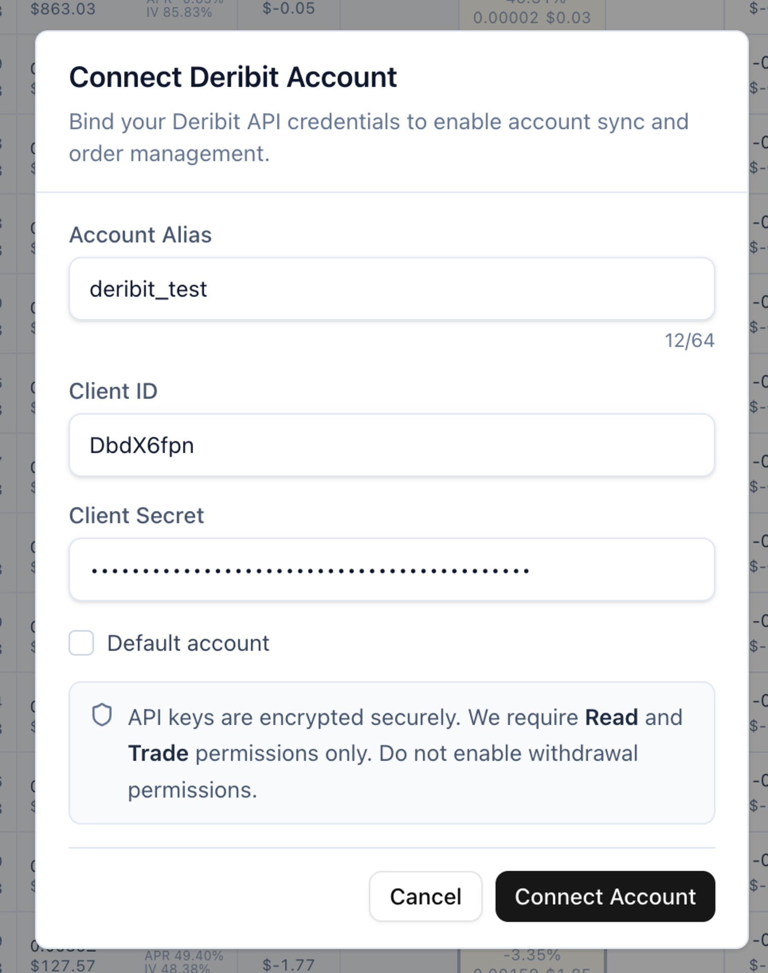 Coinance365 绑定 Deribit API key